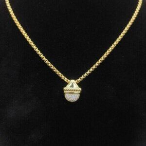 David Yurman 18k Gold Half Pave Diamond Pendant Necklace with 55cm Chain (3mm)